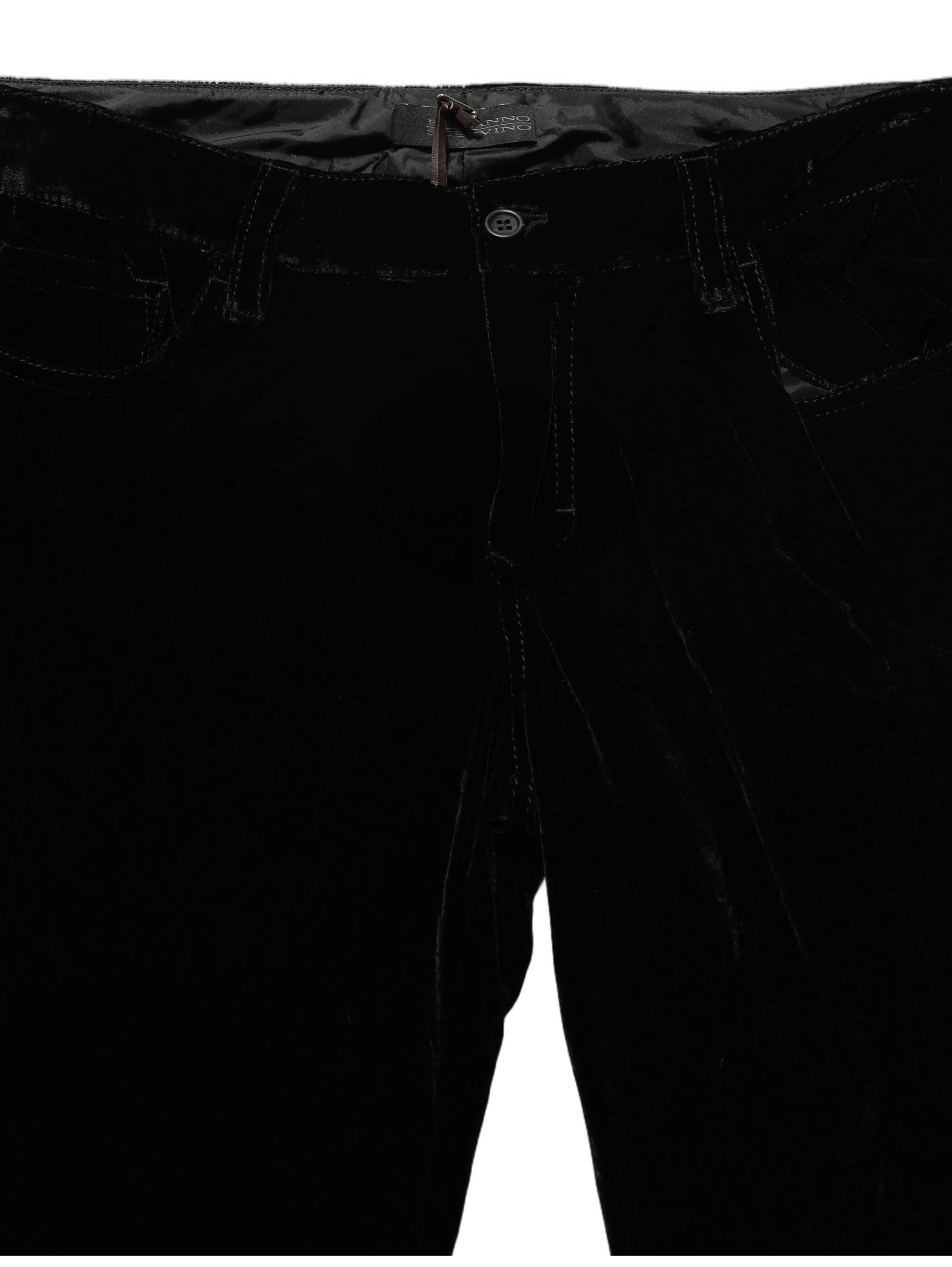 Black Viscose Blend Velvet Slim Fit Pants