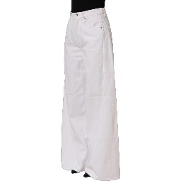 White Cotton Stretch Wide Leg Denim Jeans