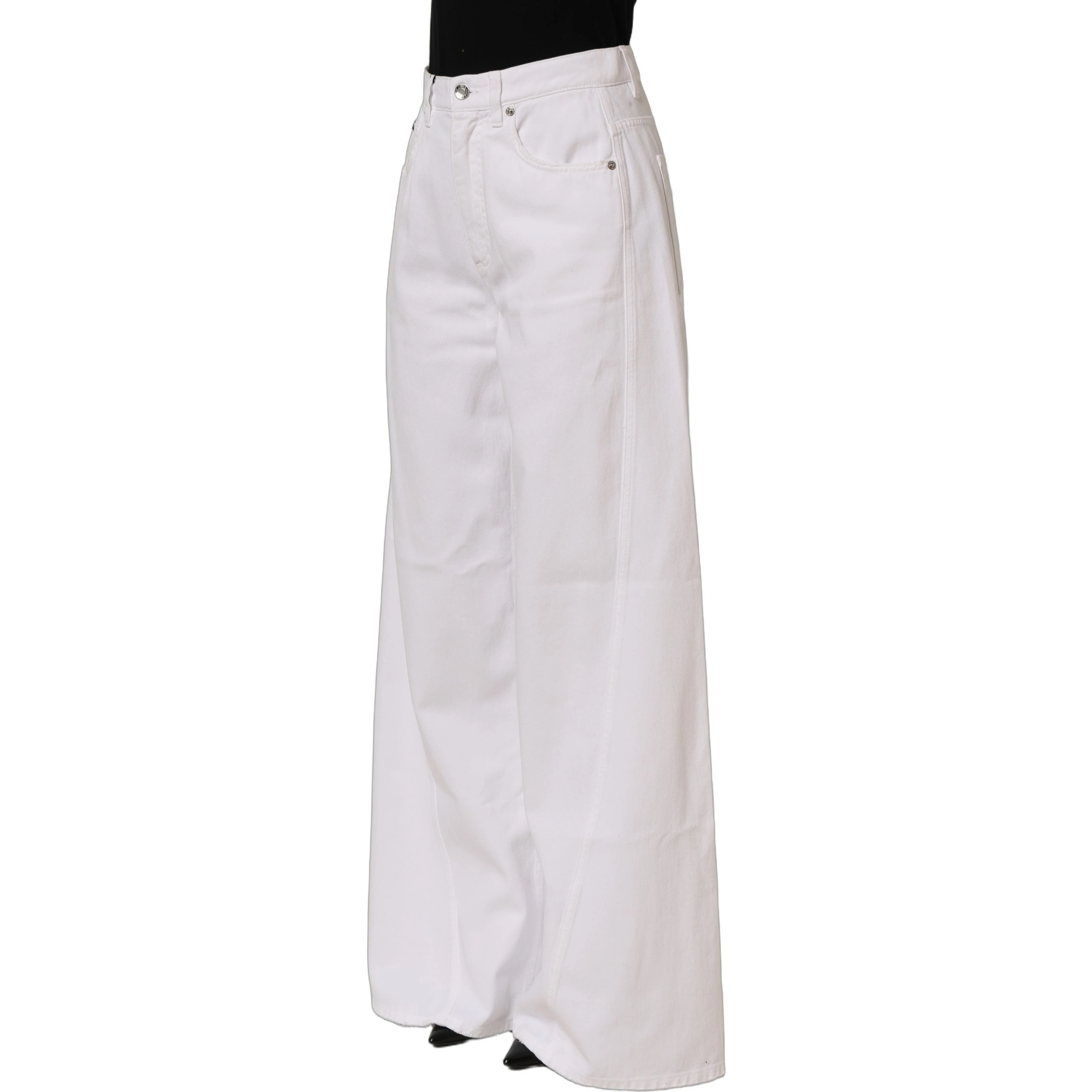 White Cotton Stretch Wide Leg Denim Jeans