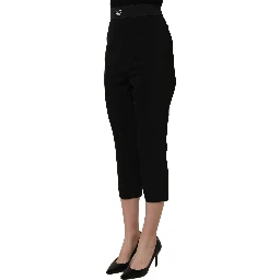 Black Viscose High Waist Capri Trouser Pants