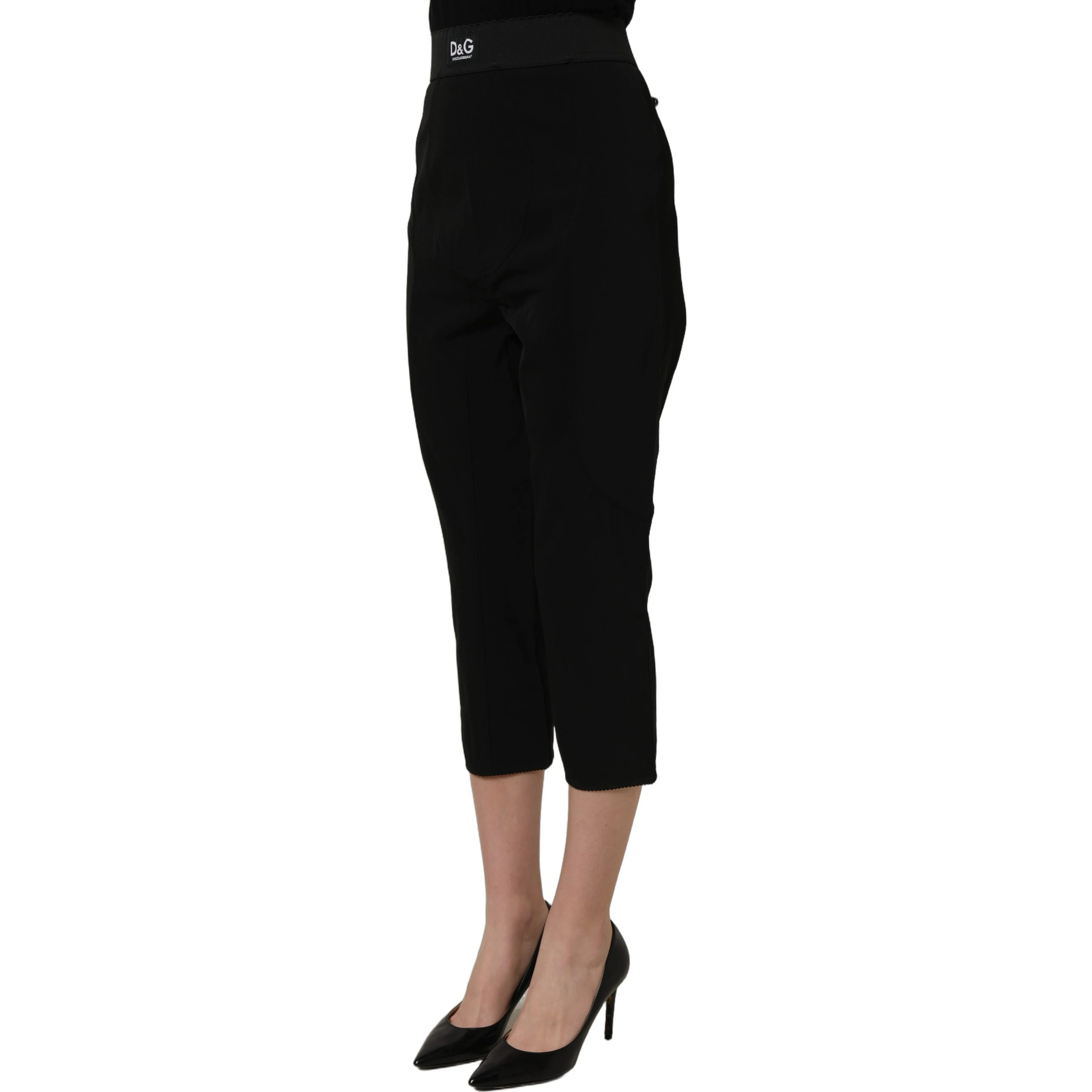Black Viscose High Waist Capri Trouser Pants
