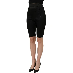 Black Nylon HighWaist Elastic Waistband Shorts