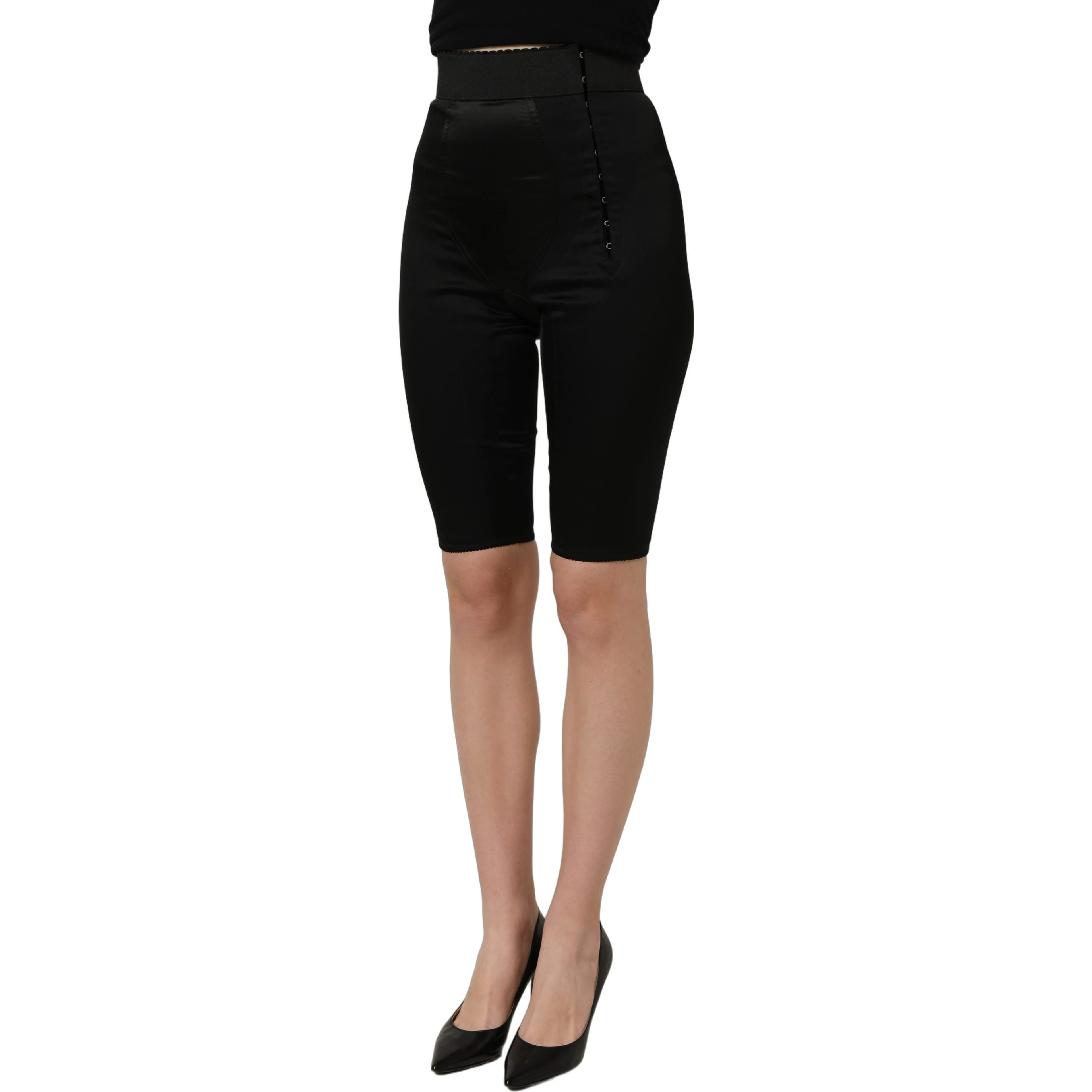 Black Nylon HighWaist Elastic Waistband Shorts