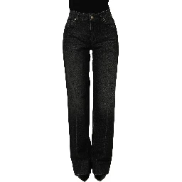 Black Cotton Stretch Straight Denim Jeans