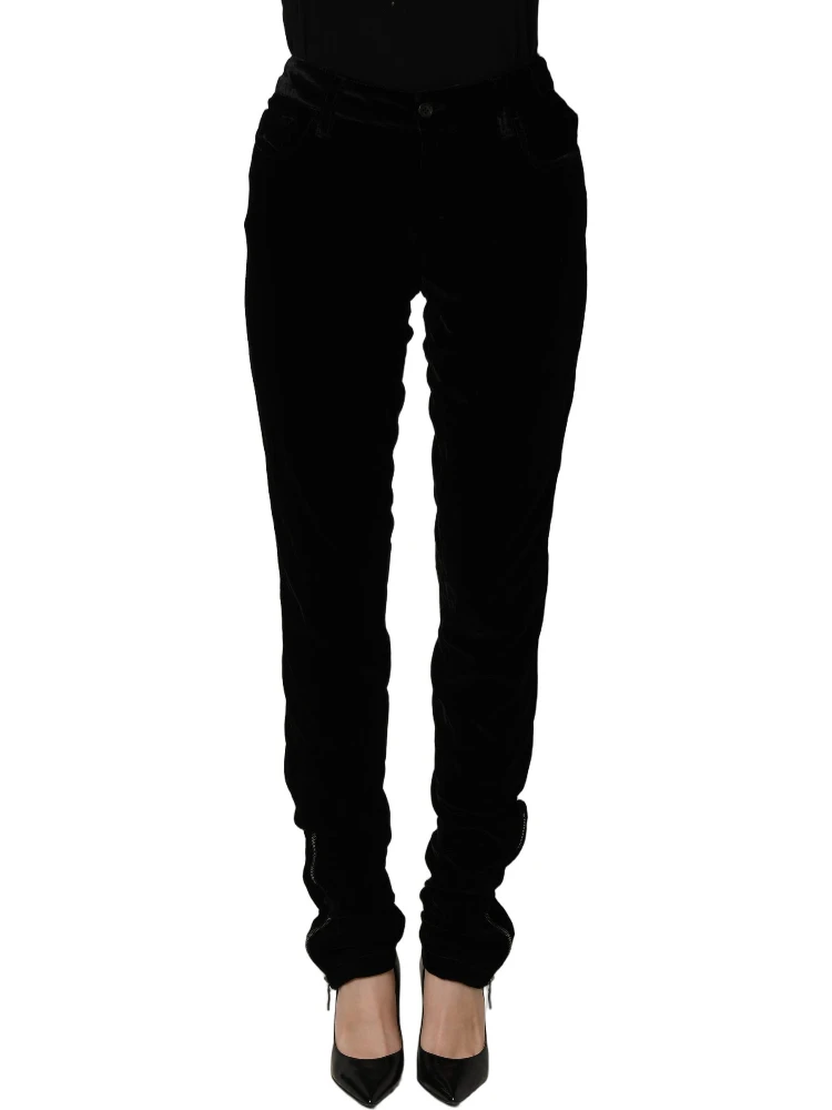 Black Viscose Blend Velvet Slim Fit Pants alternative