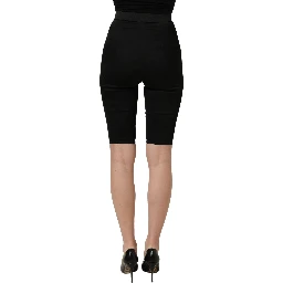 Black Nylon HighWaist Elastic Waistband Shorts