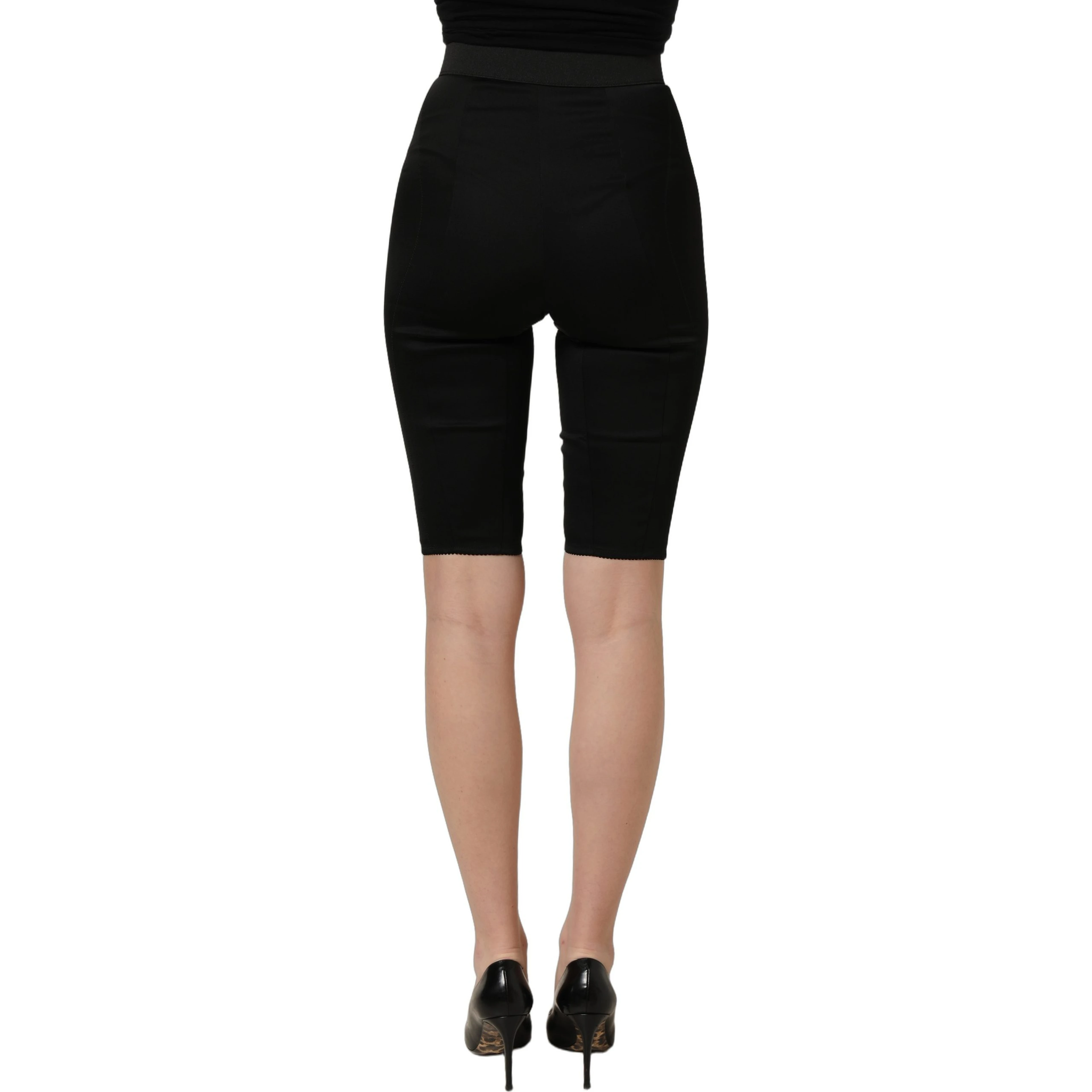 Black Nylon HighWaist Elastic Waistband Shorts