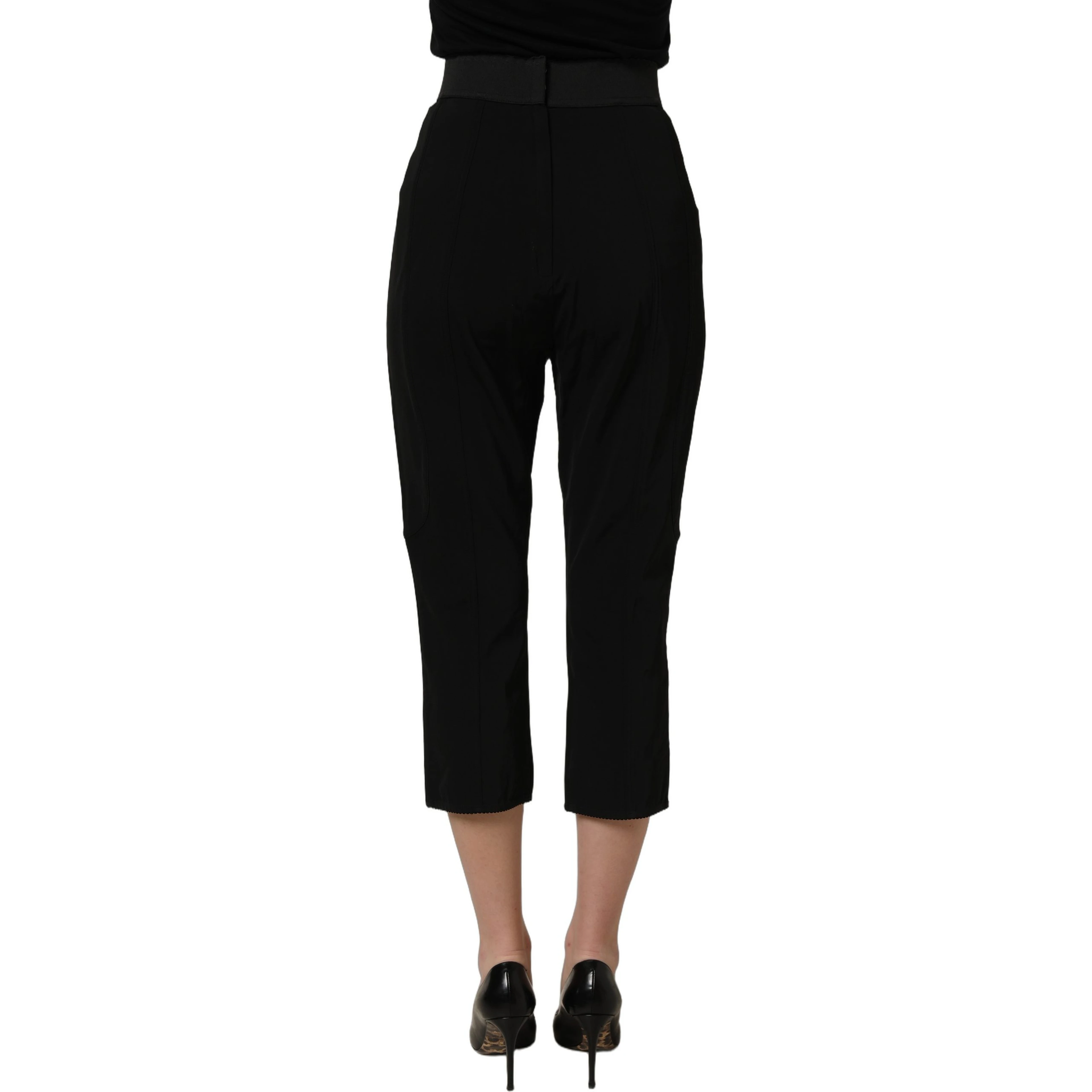 Black Viscose High Waist Capri Trouser Pants