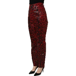 Red Leopard Cotton 5 Pockets Trouser Jeans