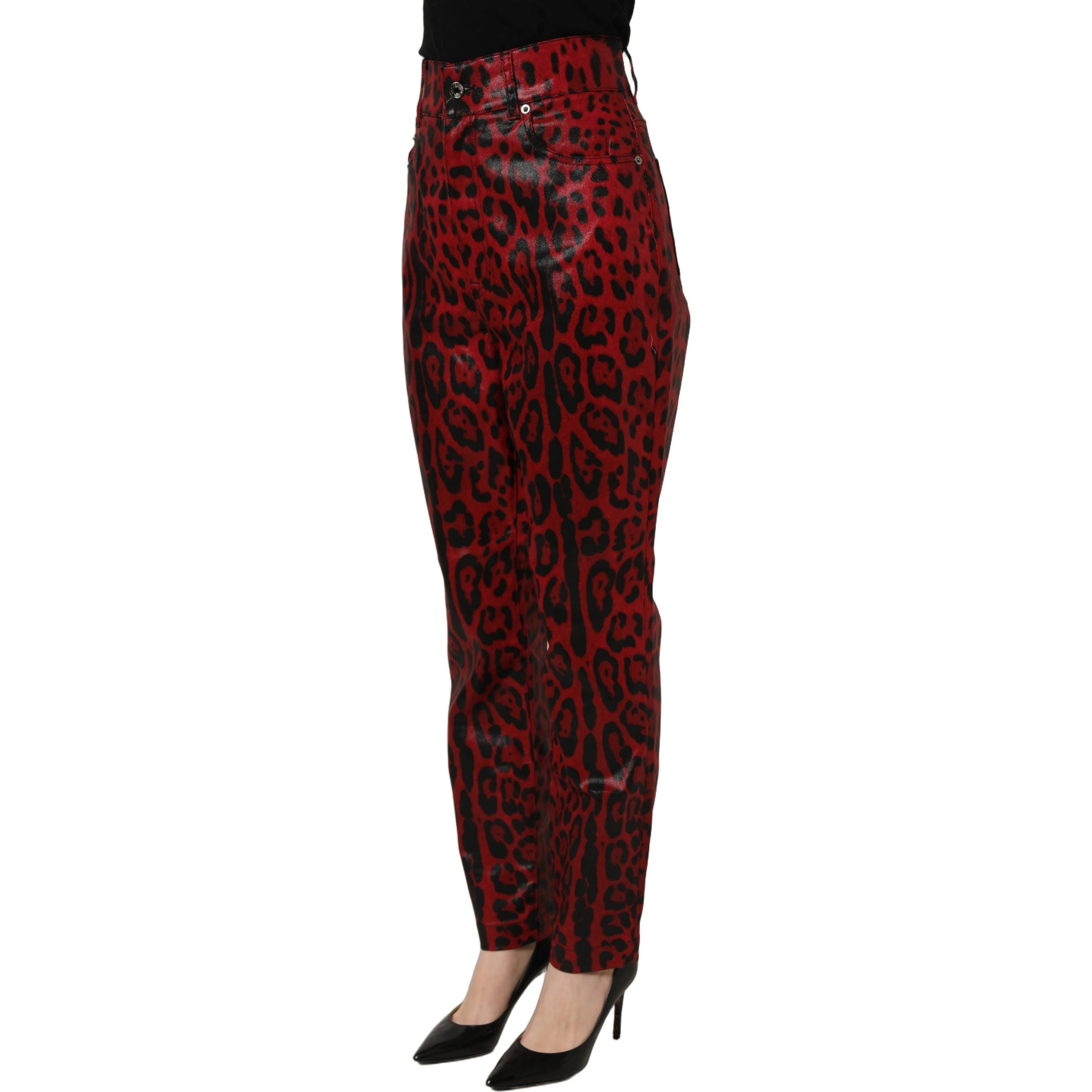 Red Leopard Cotton 5 Pockets Trouser Jeans