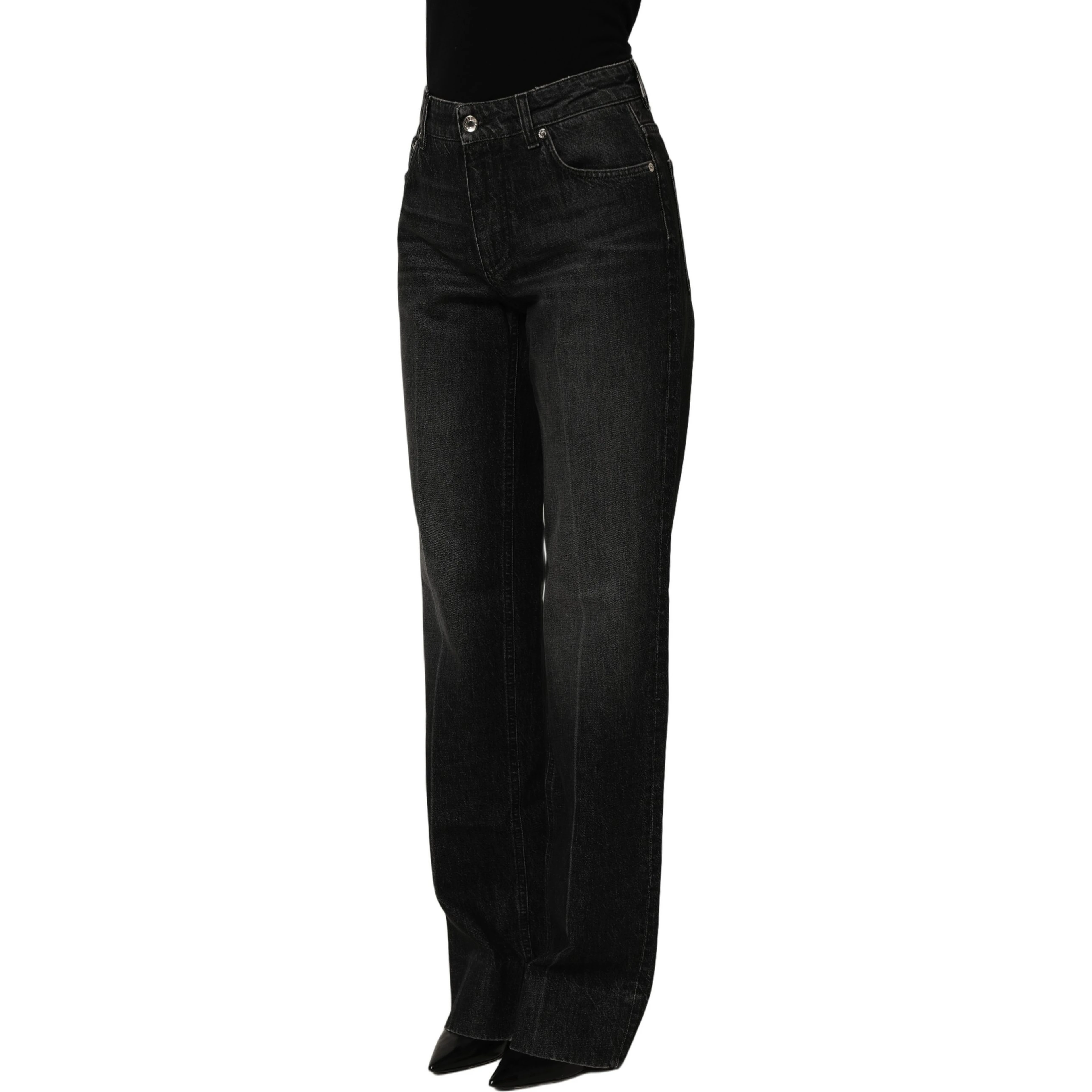Black Cotton Stretch Straight Denim Jeans