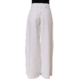 White Cotton Stretch Wide Leg Denim Jeans