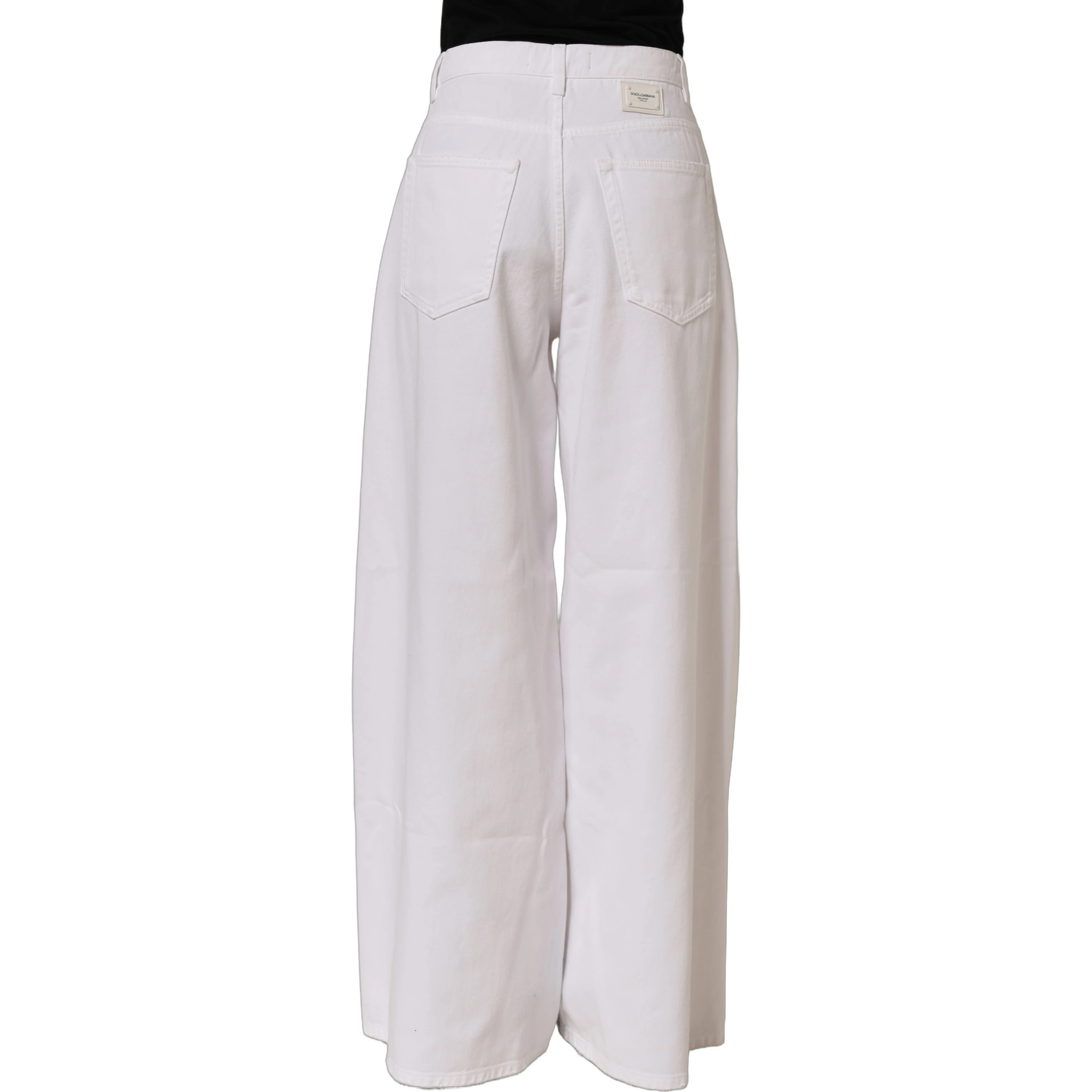White Cotton Stretch Wide Leg Denim Jeans