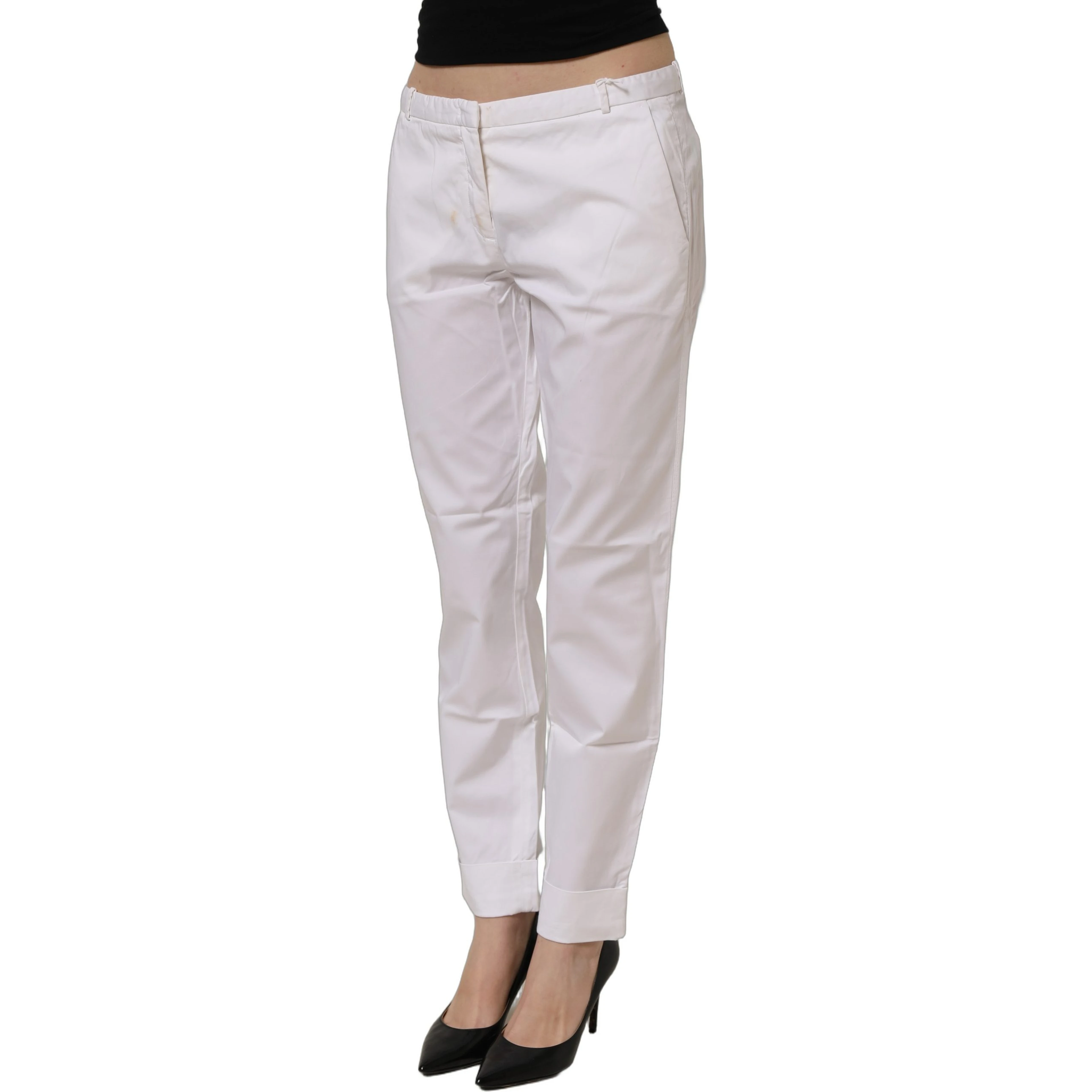 White Low Waist Straight Formal Trouser Pants