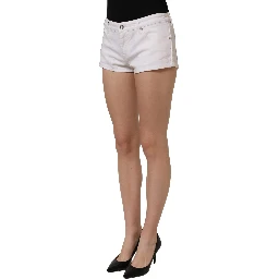 White Cotton Low Rise Denim Hot Pants Shorts