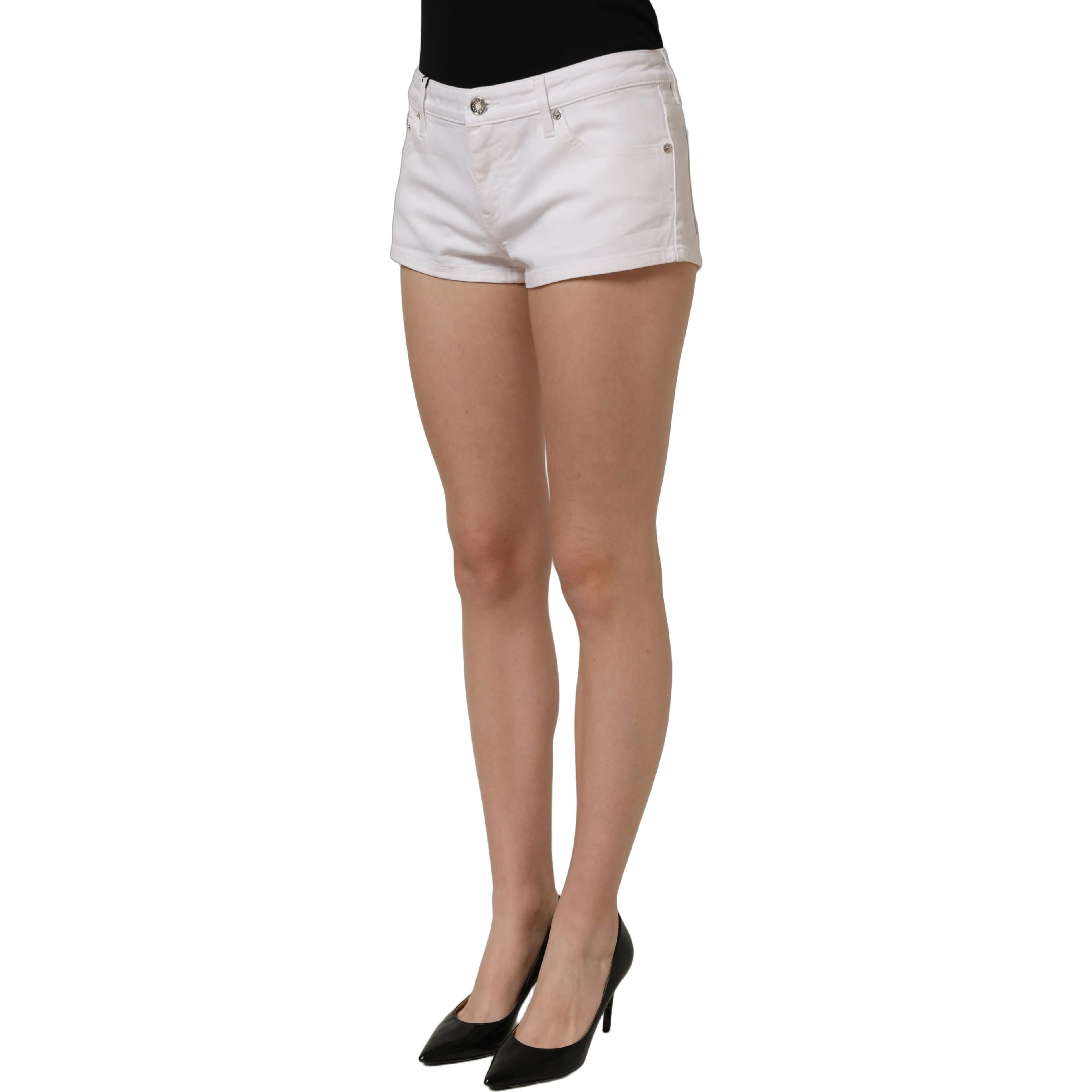 White Cotton Low Rise Denim Hot Pants Shorts