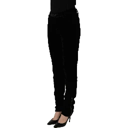 Black Viscose Blend Velvet Slim Fit Pants