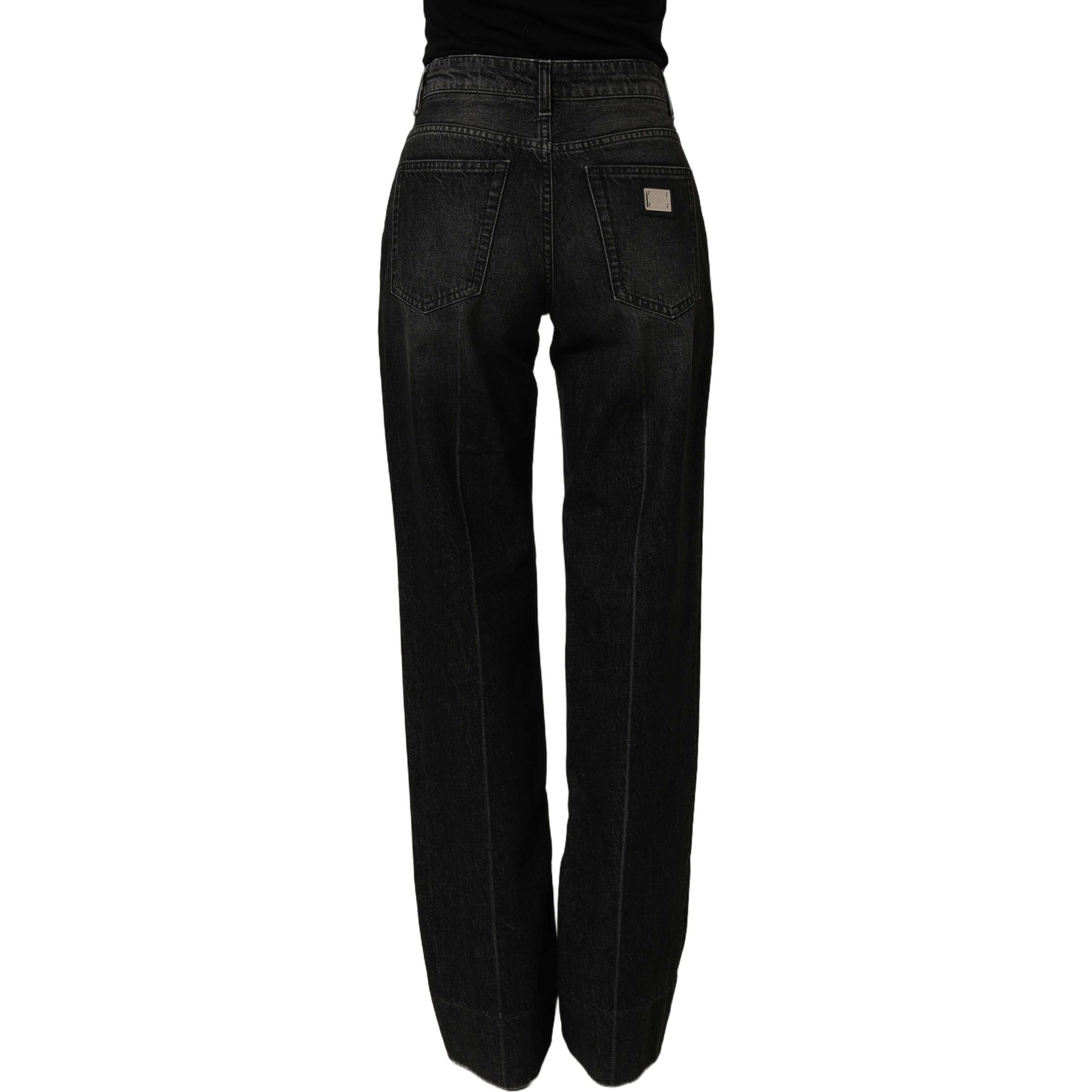Black Cotton Stretch Straight Denim Jeans