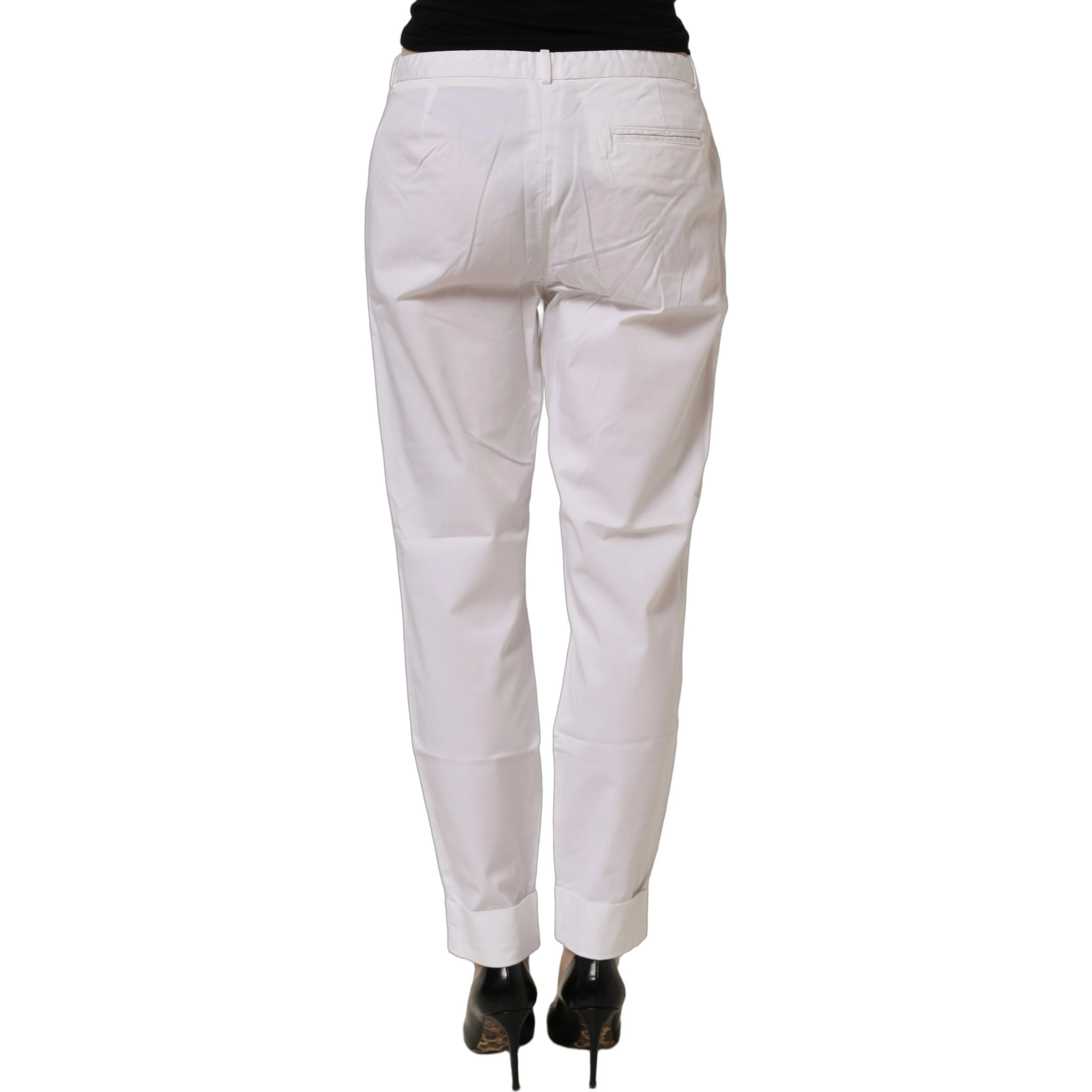 White Low Waist Straight Formal Trouser Pants
