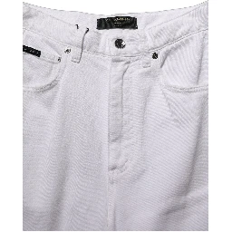 White Cotton Stretch Wide Leg Denim Jeans