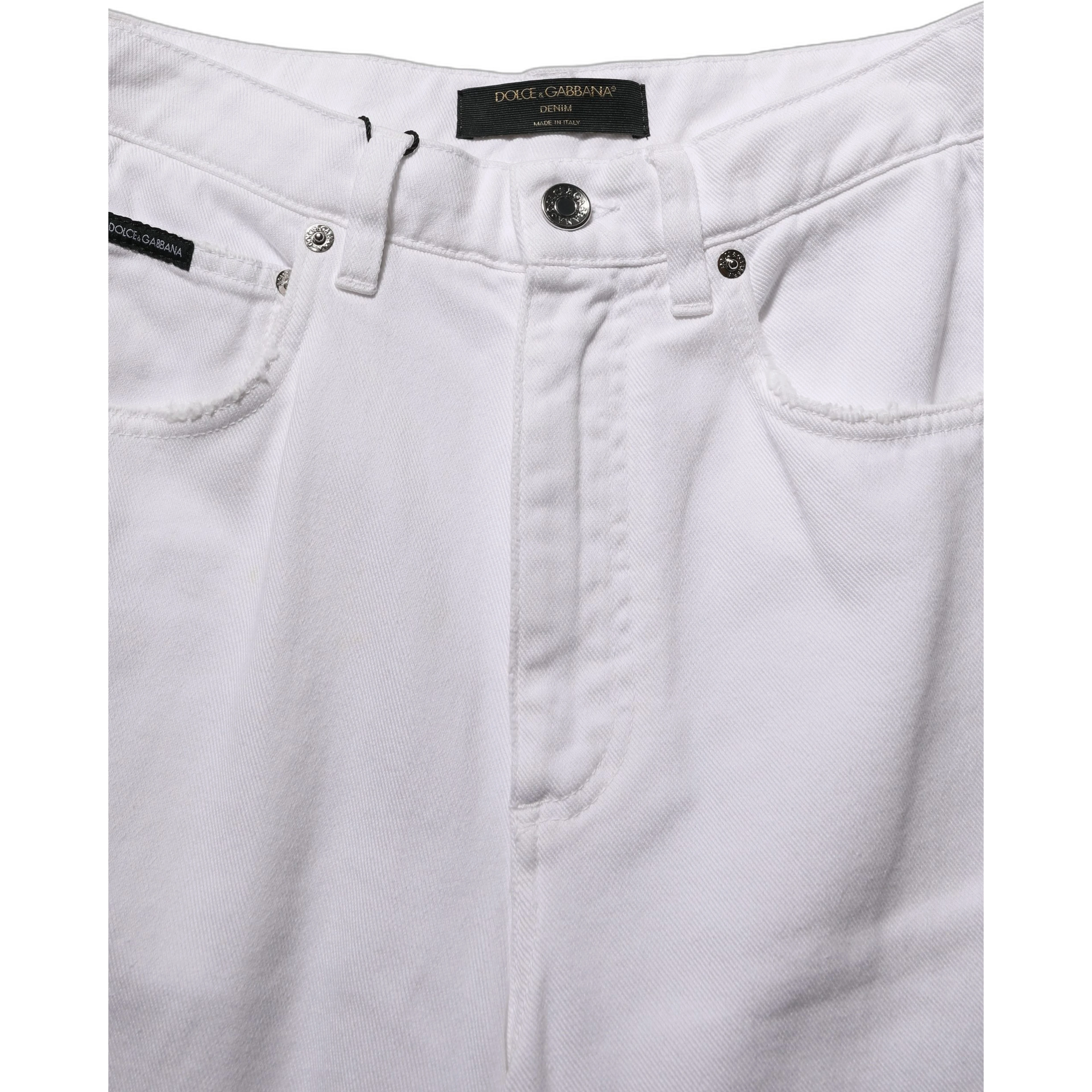 White Cotton Stretch Wide Leg Denim Jeans