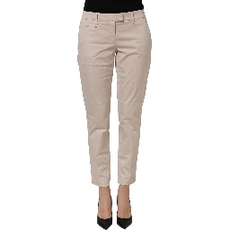 Beige Low Waist Tapered Women Cropped Trousers Pants