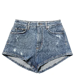Blue Cotton High Rise Denim Hot Pants Shorts