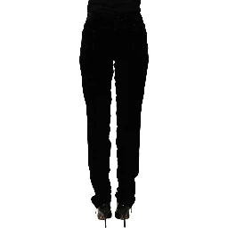 Black Viscose Blend Velvet Slim Fit Pants
