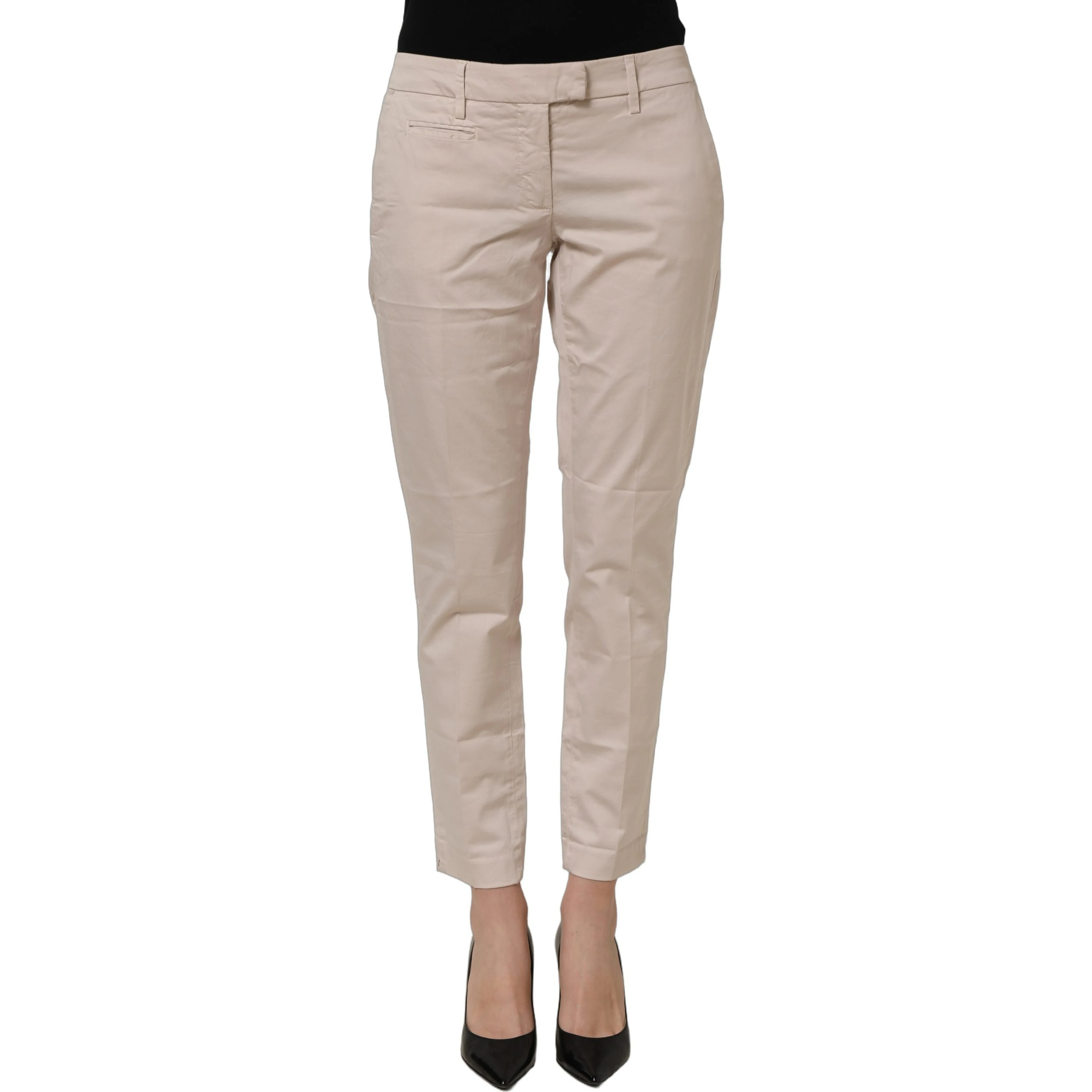 Beige Low Waist Tapered Women Cropped Trousers Pants