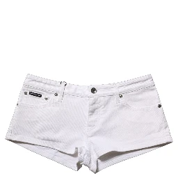 White Cotton Low Rise Denim Hot Pants Shorts