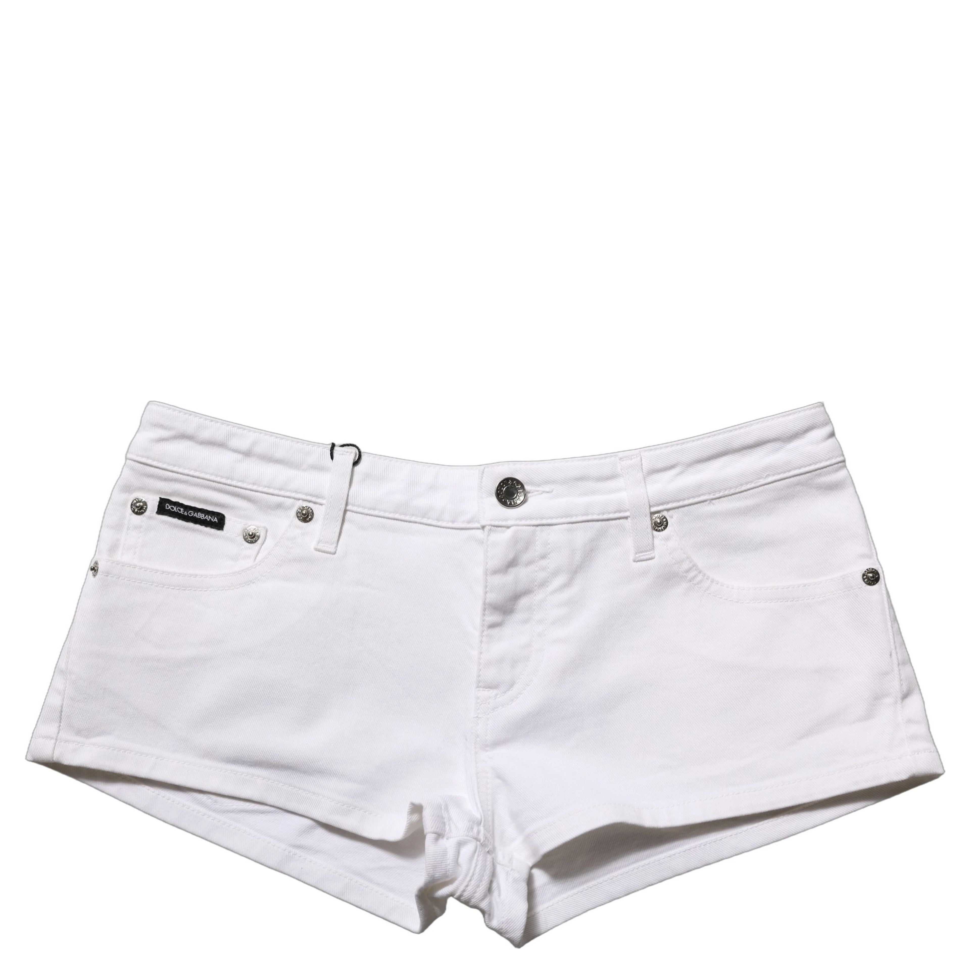 White Cotton Low Rise Denim Hot Pants Shorts
