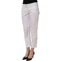 White Mid Waist Straight Cropped Cotton Trouser Pants