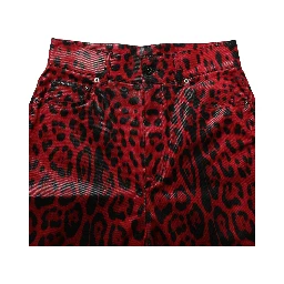 Red Leopard Cotton 5 Pockets Trouser Jeans