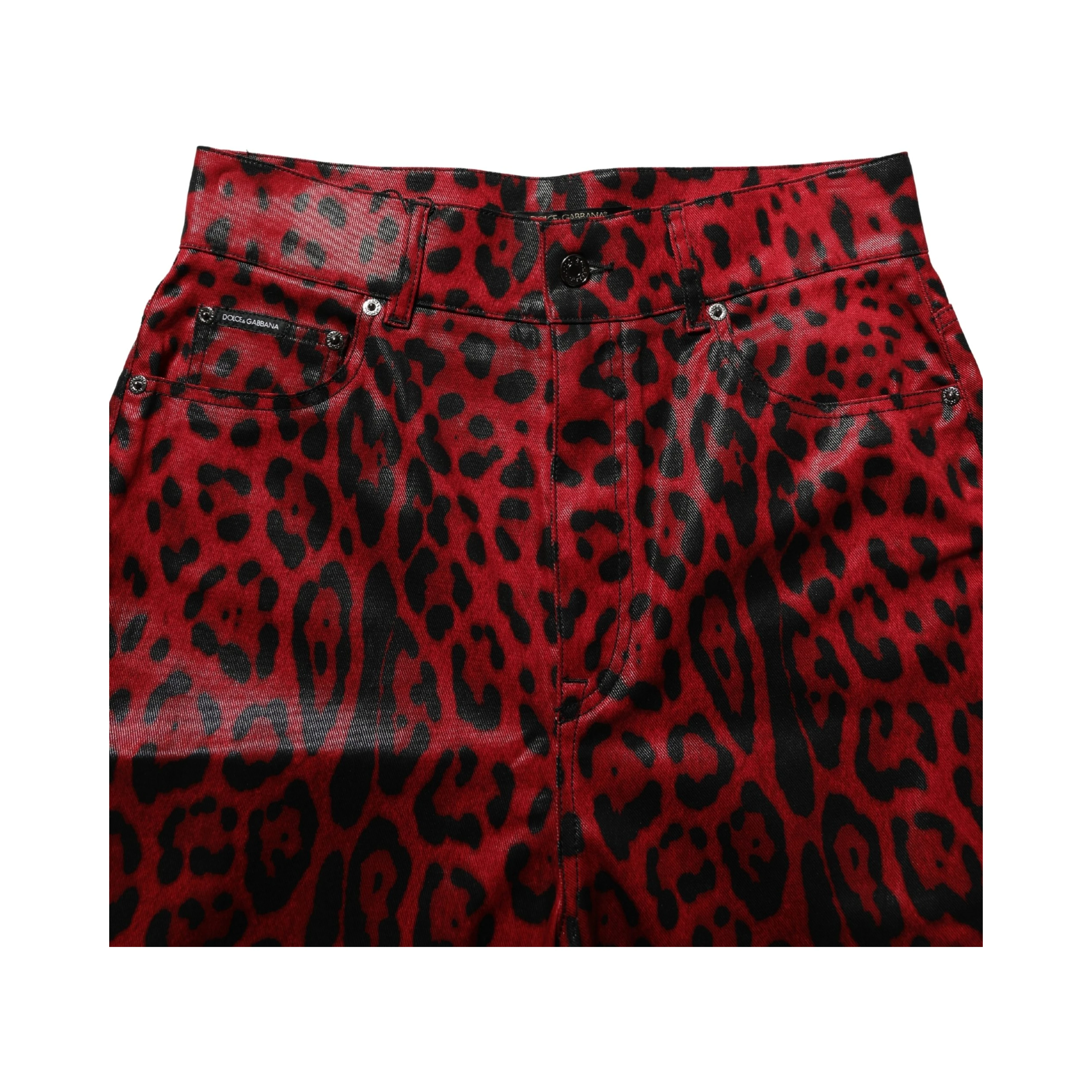 Red Leopard Cotton 5 Pockets Trouser Jeans