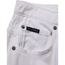 White Cotton Stretch Wide Leg Denim Jeans