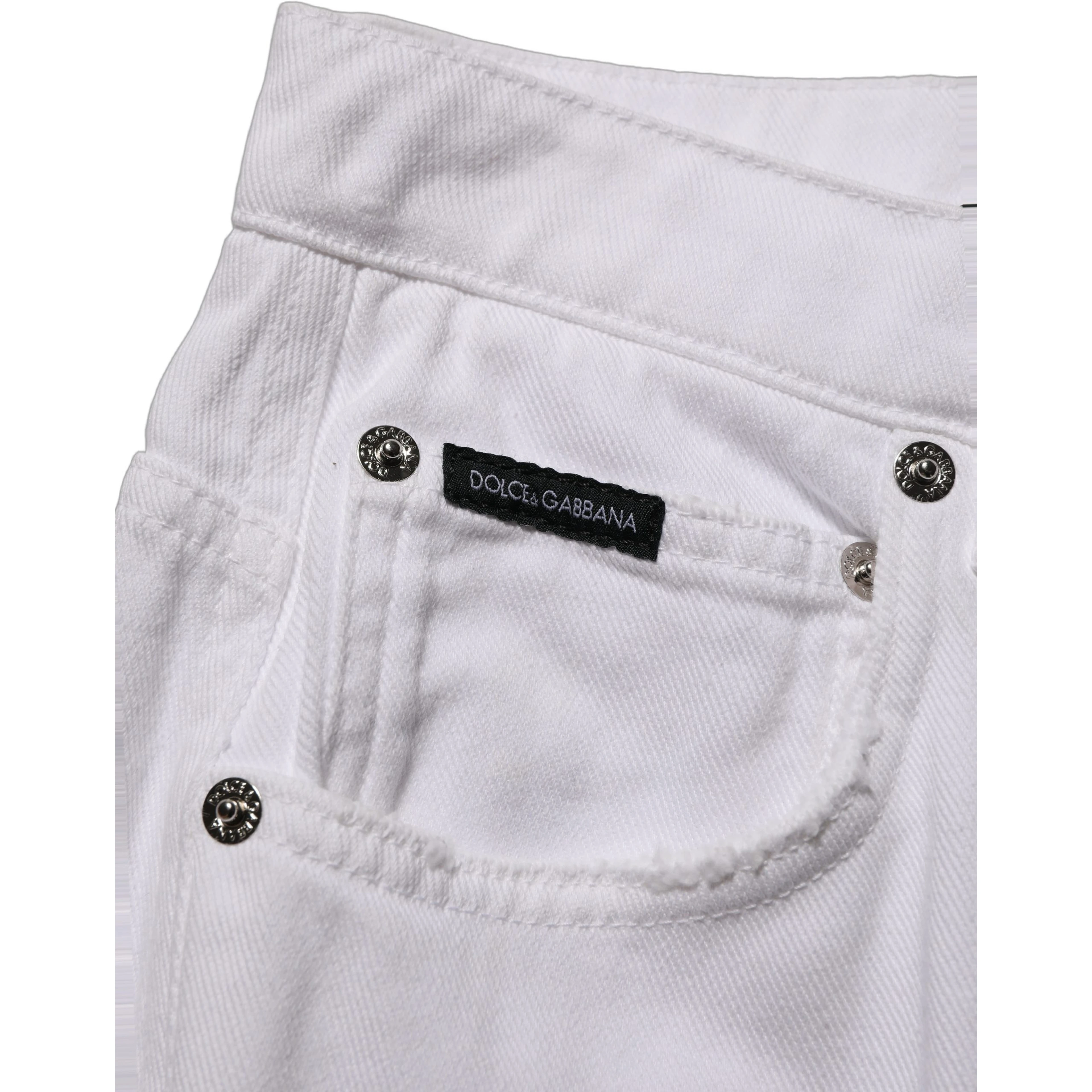 White Cotton Stretch Wide Leg Denim Jeans