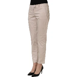 Beige Low Waist Tapered Women Cropped Trousers Pants