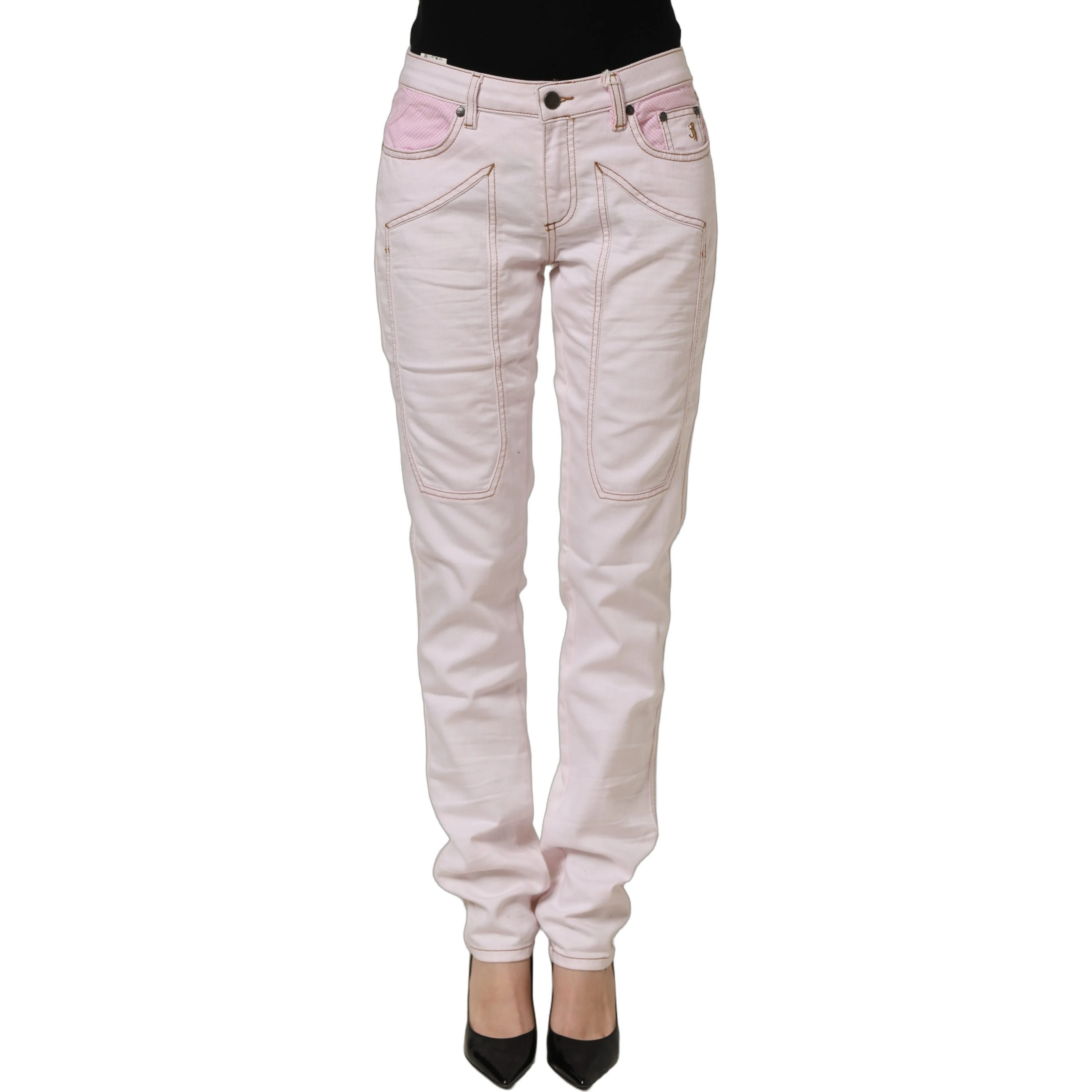 Light Pink Cotton Mid Waist Denim Trouser Jeans