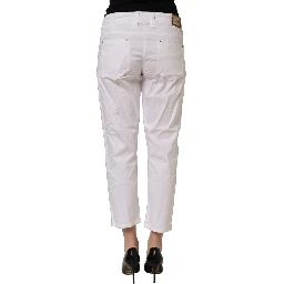 White Mid Waist Straight Cropped Cotton Trouser Pants