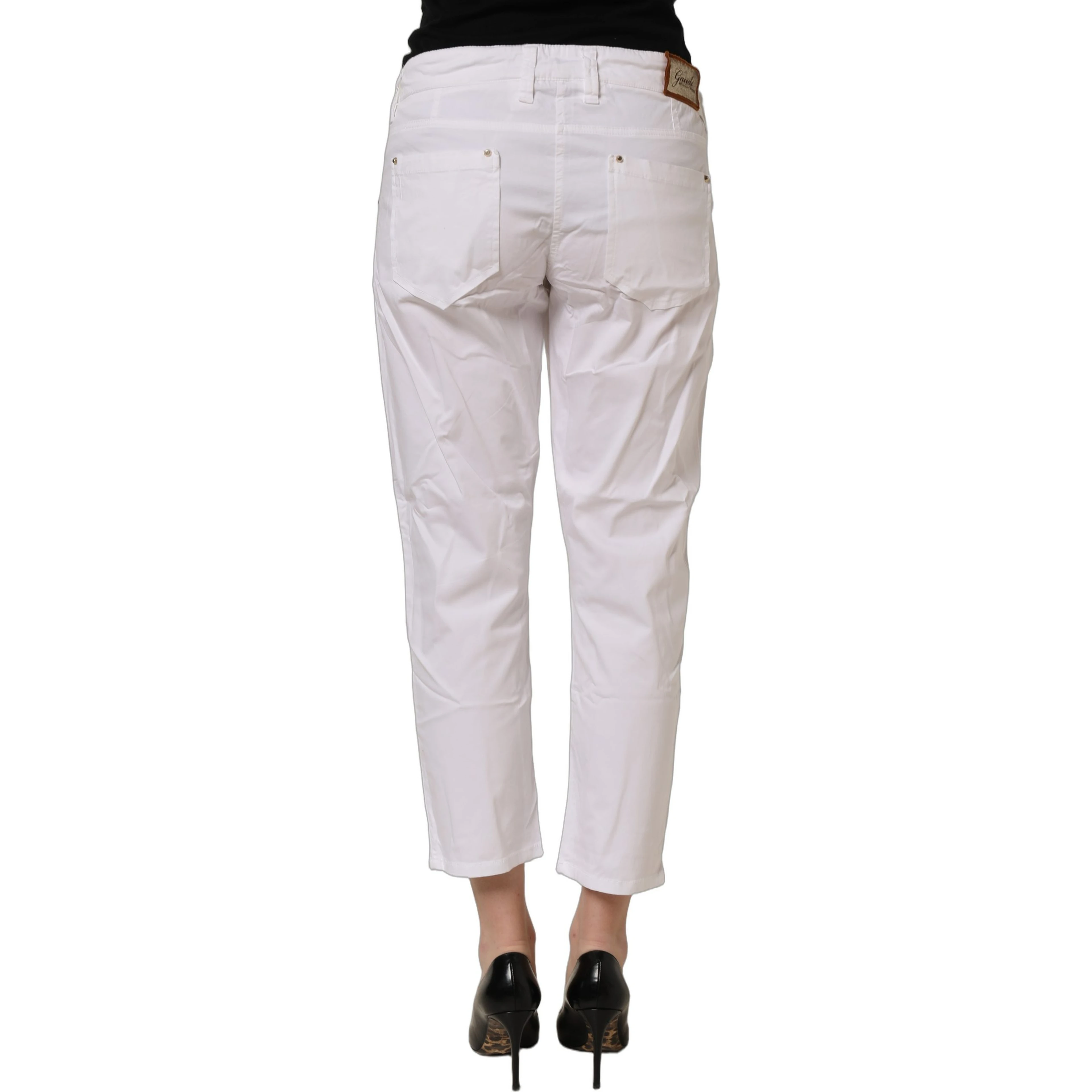 White Mid Waist Straight Cropped Cotton Trouser Pants