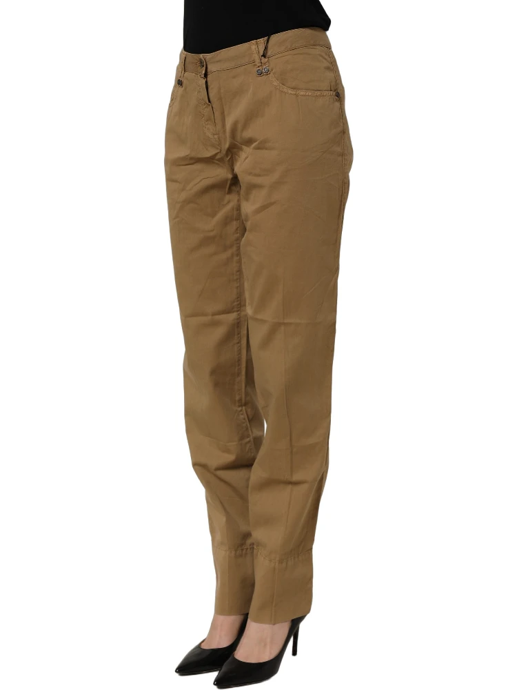 Brown Straight Cotton Stretch Chino Pants