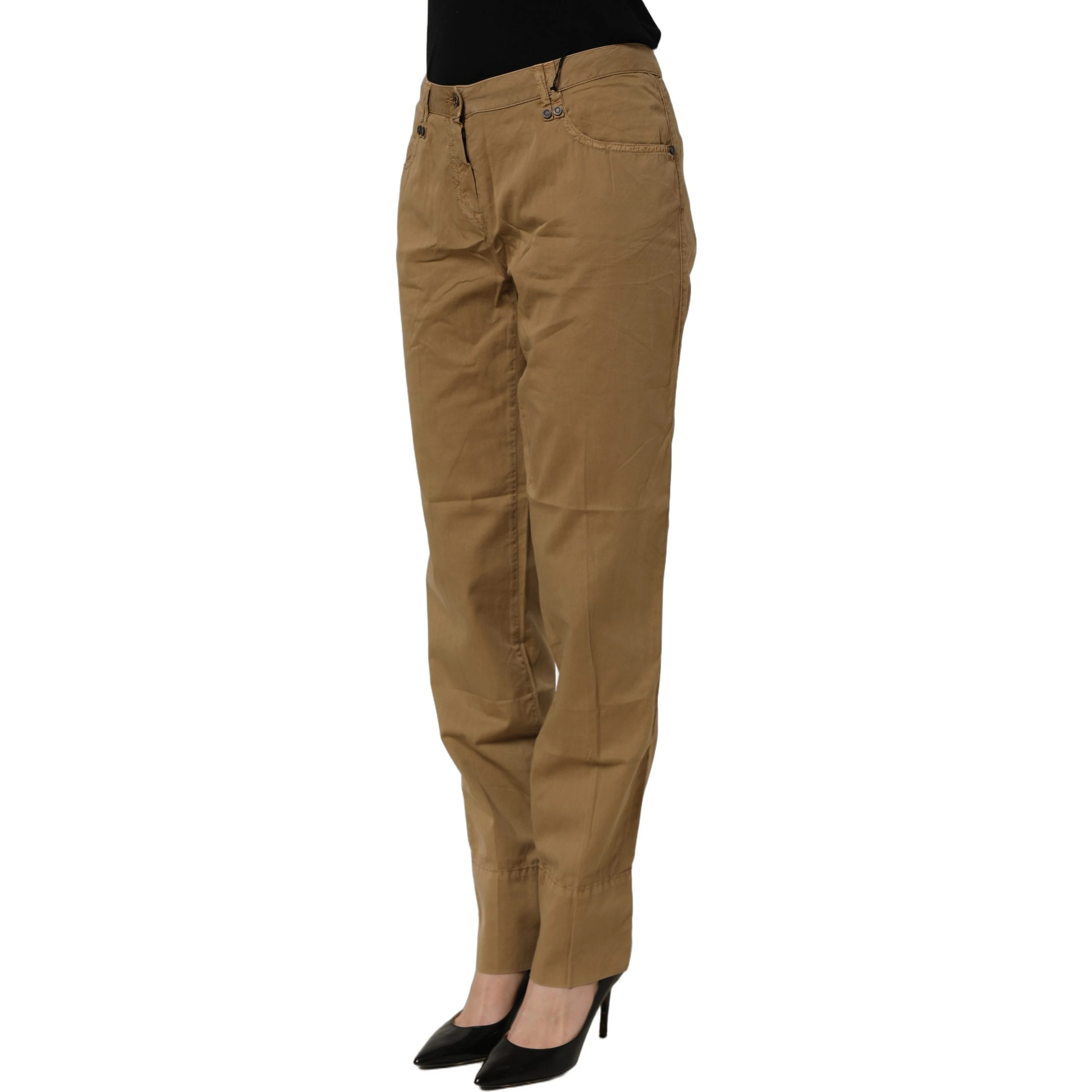 Brown Straight Cotton Stretch Chino Pants