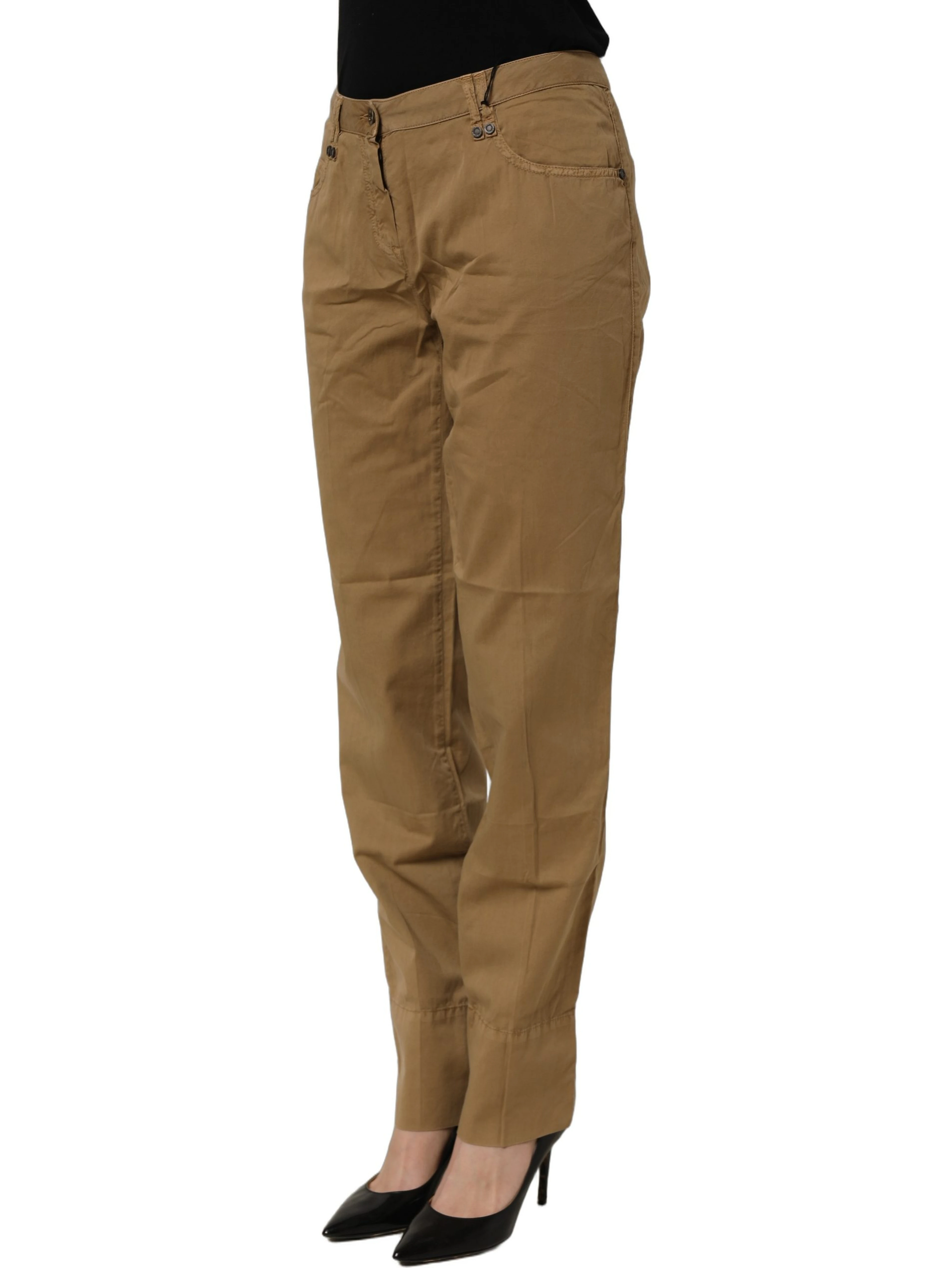 Brown Straight Cotton Stretch Chino Pants