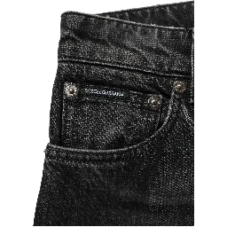 Black Cotton Stretch Straight Denim Jeans