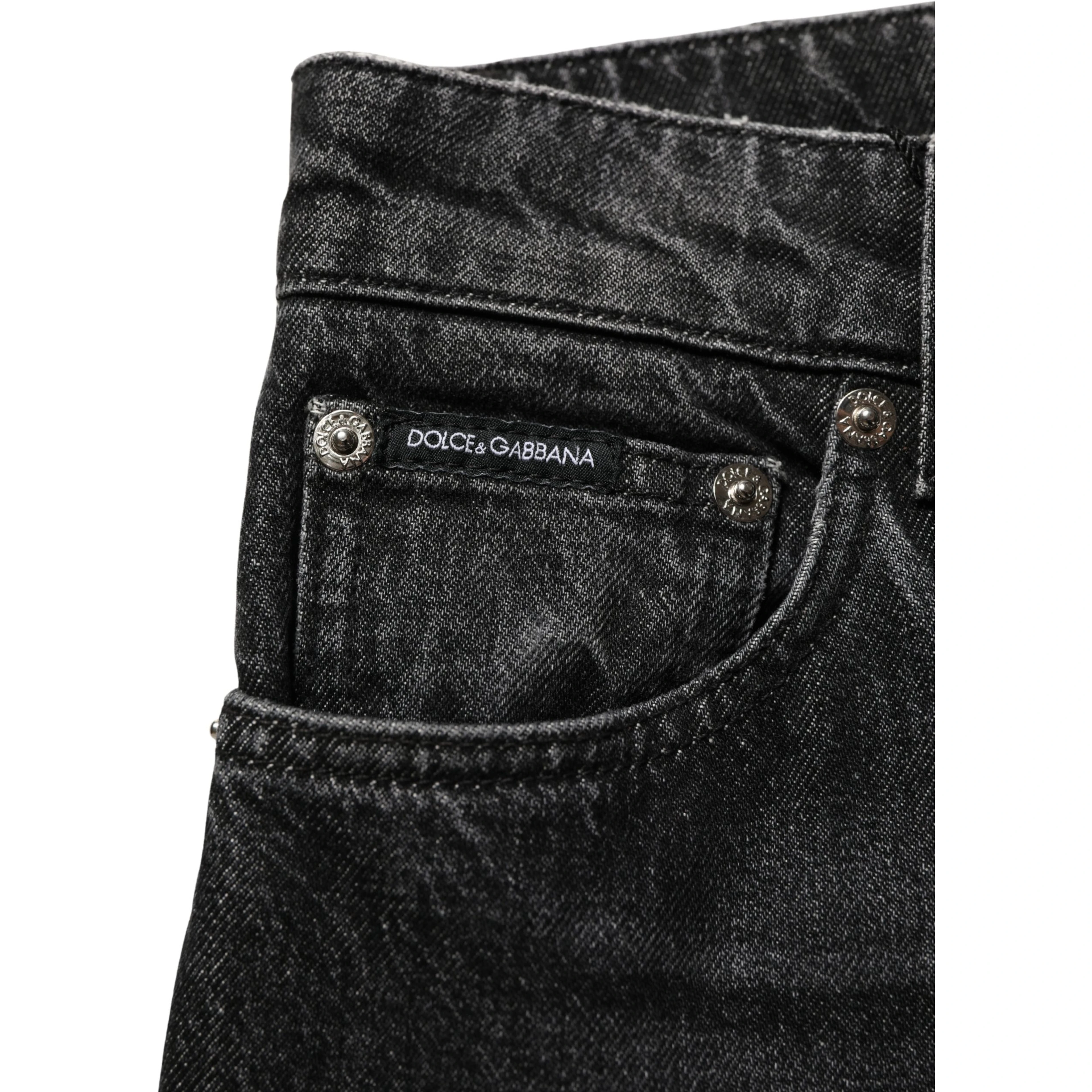 Black Cotton Stretch Straight Denim Jeans