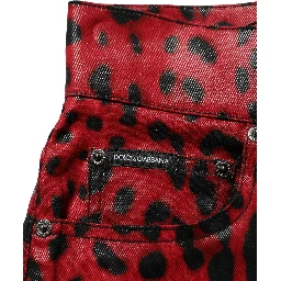 Red Leopard Cotton 5 Pockets Trouser Jeans