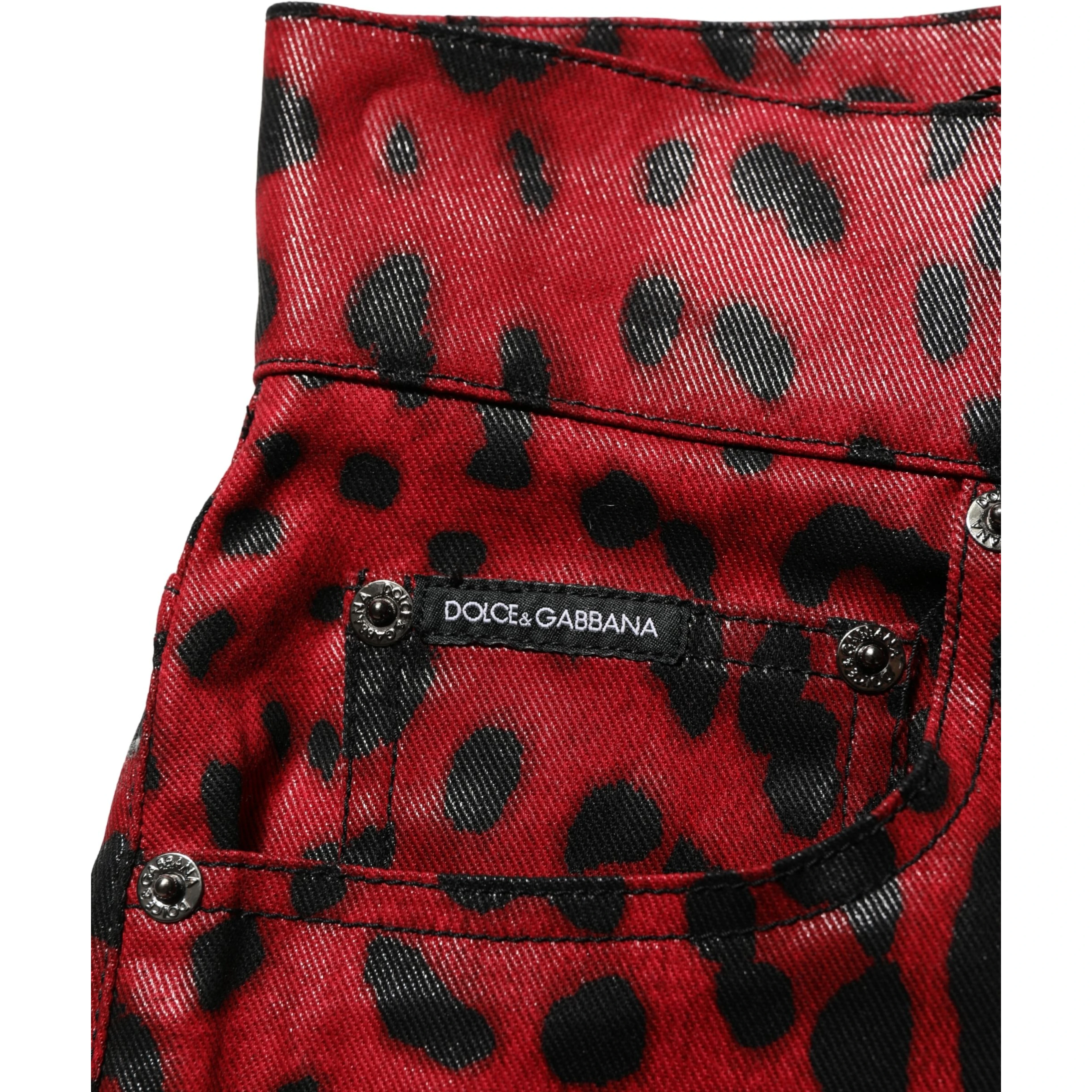 Red Leopard Cotton 5 Pockets Trouser Jeans