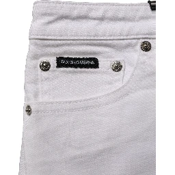 White Cotton Low Rise Denim Hot Pants Shorts