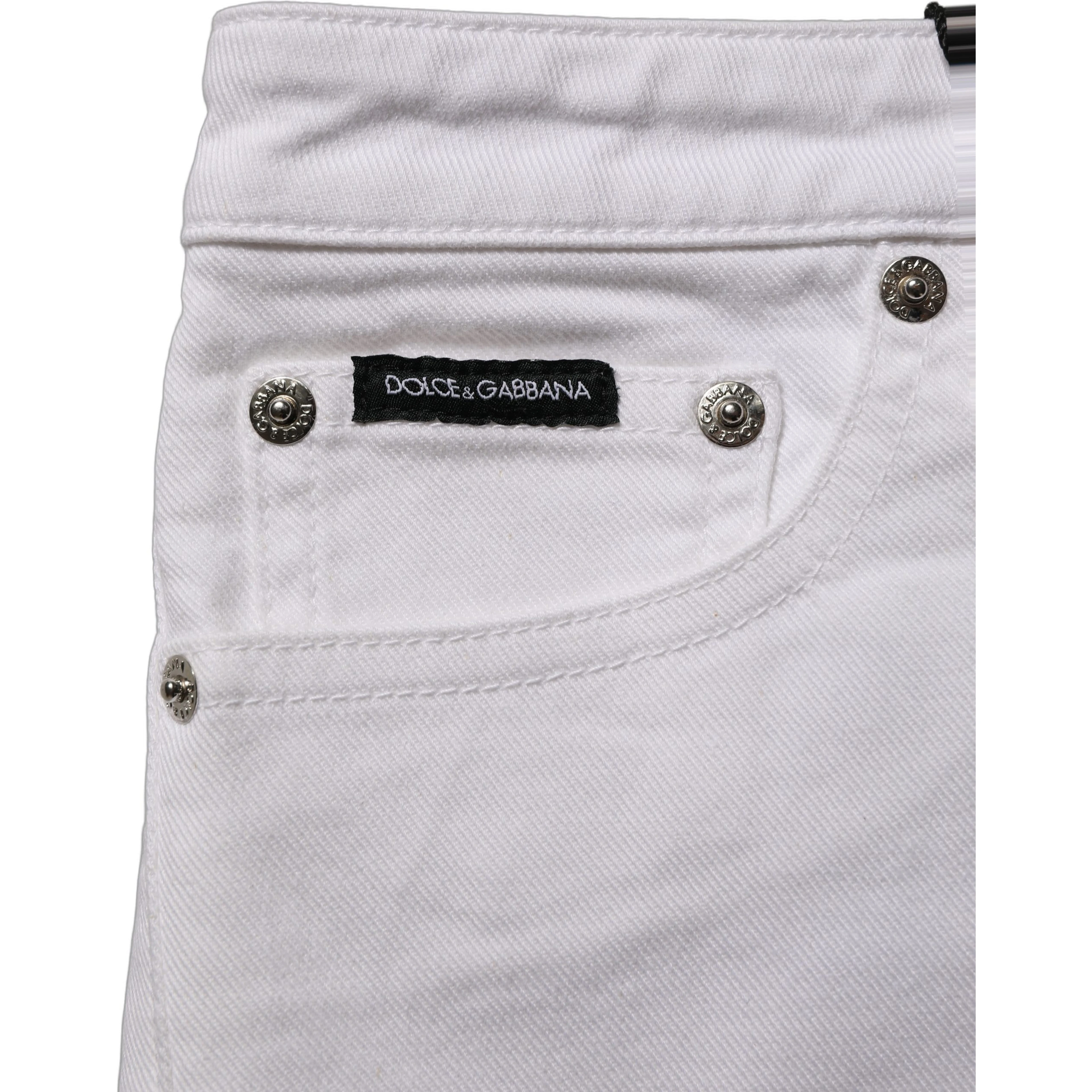 White Cotton Low Rise Denim Hot Pants Shorts