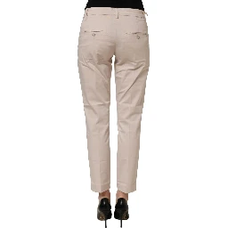 Beige Low Waist Tapered Women Cropped Trousers Pants